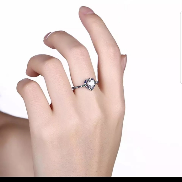 New heart white gold ring rainbow stone ring - Picture 2 of 2